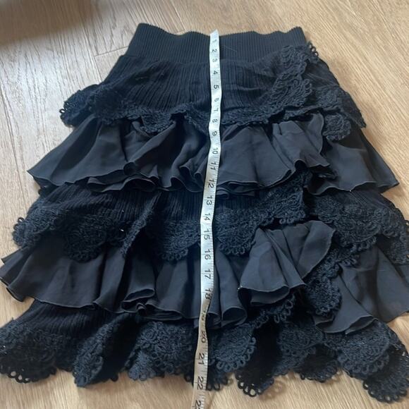KNITTED & KNOTTED Black Cotton Blend Layered Crocheted Pull On Skirt Size Medium - Picture 9 of 9